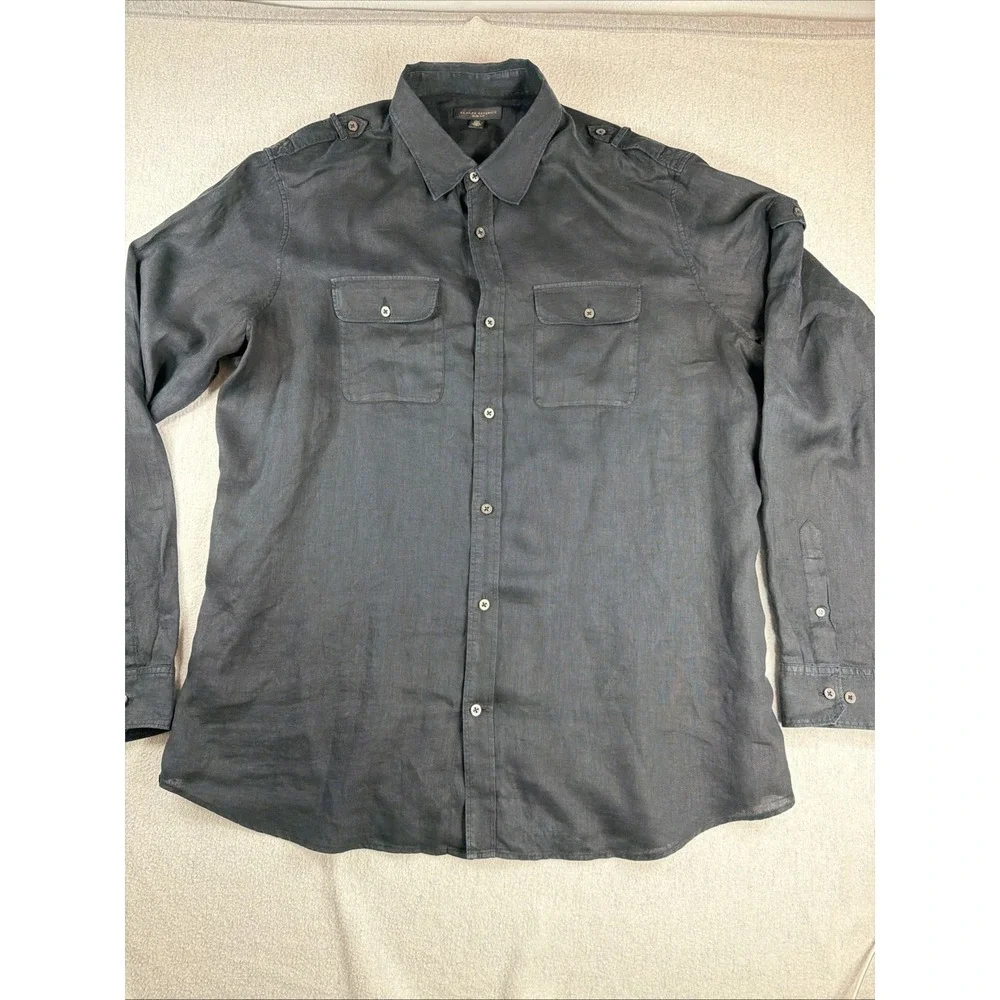 Banana Republic Heritage Linen Field Shirt Men XXL Tall Black Utility *see Notes